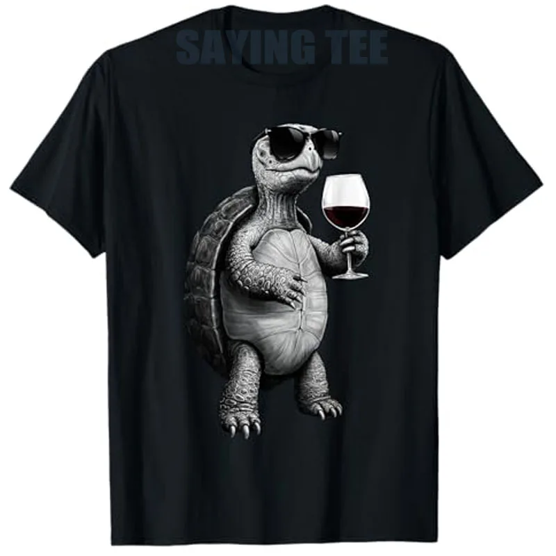 

Cool Turtle Drinking Red Wine Art Print T-Shirt Y2k Cute Animal Print Drinker Graphic Outfit Novelty Gift Men Fashion Street Tee