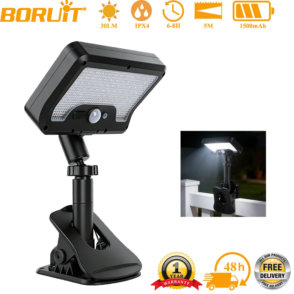 

BORUiT Новая солнечная лампа-клипса двойного назначения 360° ° Вращающийся уличный водонепроницаемый настенный светильник с 4 режимами освещения для кемпинга и сада
