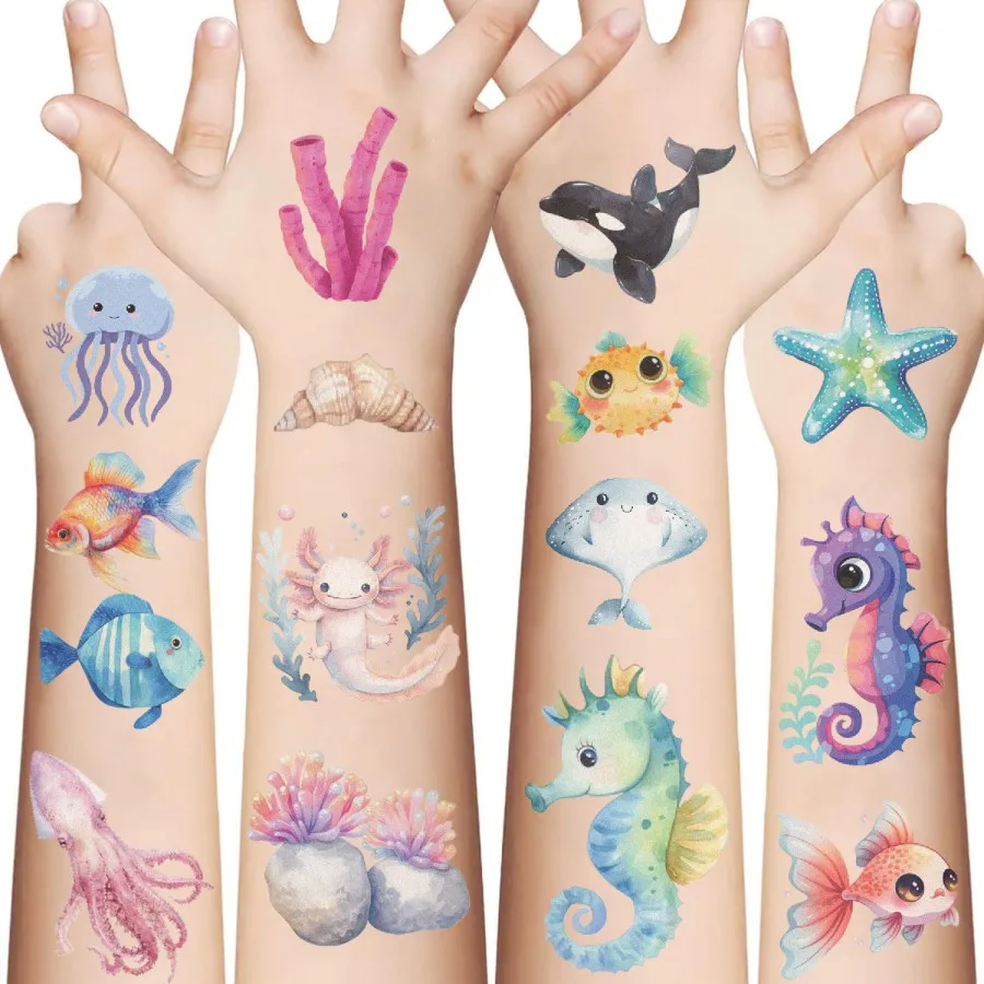 20 قطعة/مجموعة من ملصقات الوشم المؤقت على شكل حيوانات المحيط الجديد، هدايا حفلات المحيط المضحكة المقاومة للماء