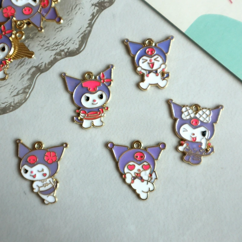 

10PCS SANRIO Kuromi Cartoon Animal Kawaii Alloy Enamel Pendant Anime Charm DIY Necklace Bracelet Earrings Keychain Accessories