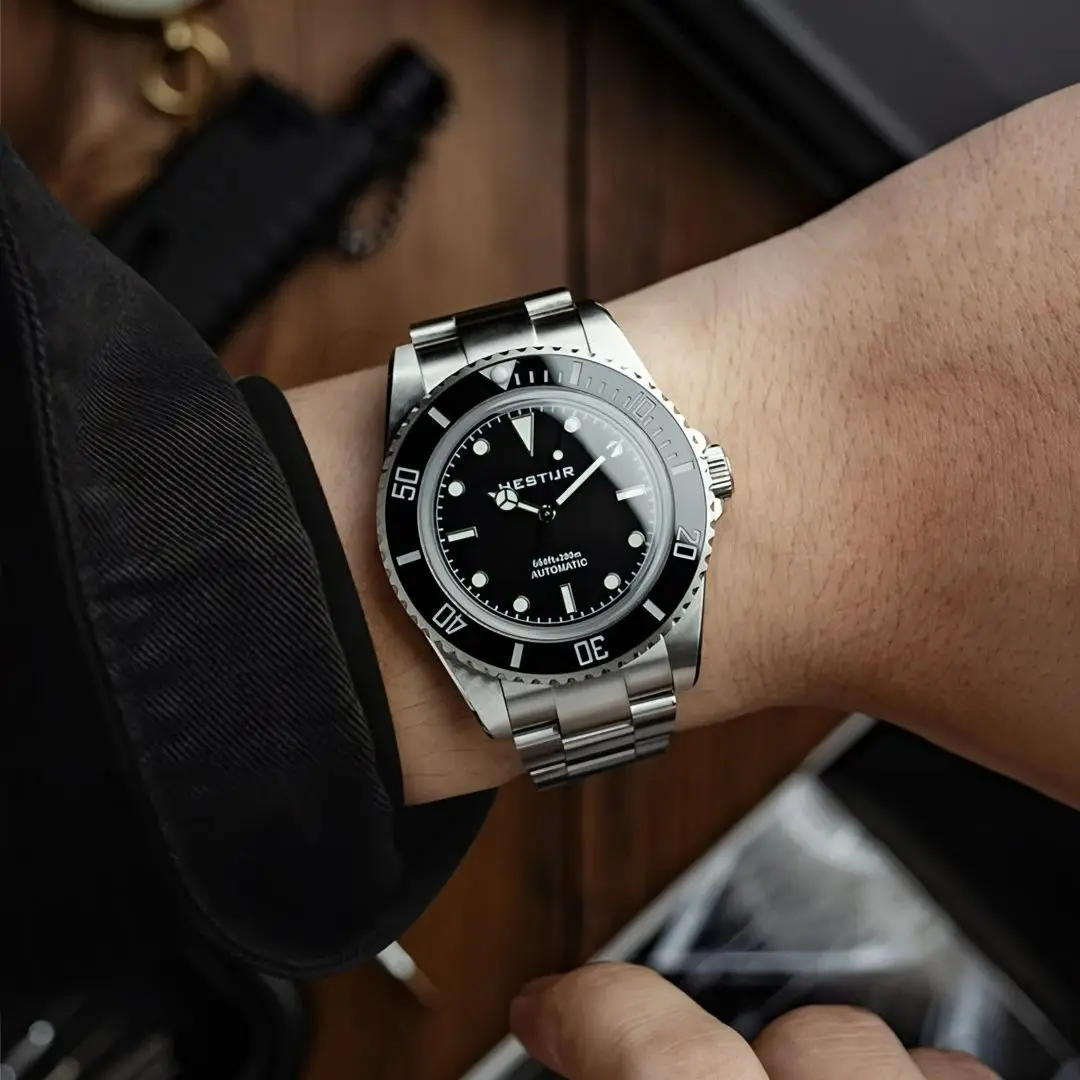 ساعات آلية أوتوماتيكية من Hestur 40 ملم HT1964 ساعة يد رجالية 5517 Milsub Vintage Diver 20bar ياقوت فاخر، SW200/PT5000