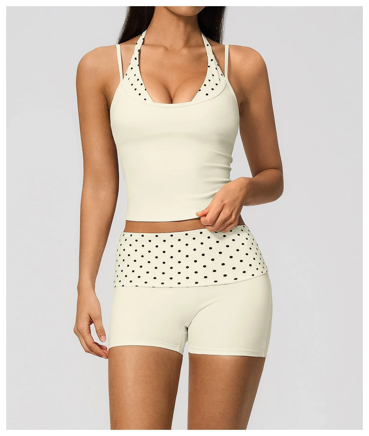 Polka Dot Yoga Tank Top Stoßfestes gestreiftes Fitness-BH Gym Workout Weste Atmungsaktives Sport-Top Neckholder Sportweste mit schönem Rücken – Detail 4