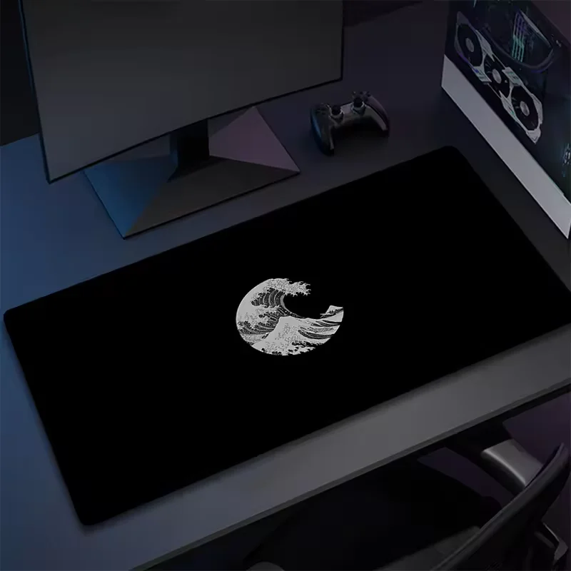 

Mouse Pad Gamer Black And White Great Wave Mousepad XXL Mechanical Keyboard Pad Non-Slip Carpet Natural Rubber Mouse Mats 90x40