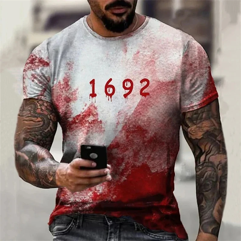 Vintage Men's T Shirt Summer Casual Short Sleeve Tee Horror Color 3d Print Street Fashion O-Neck Pullover Male Voersized Clothes