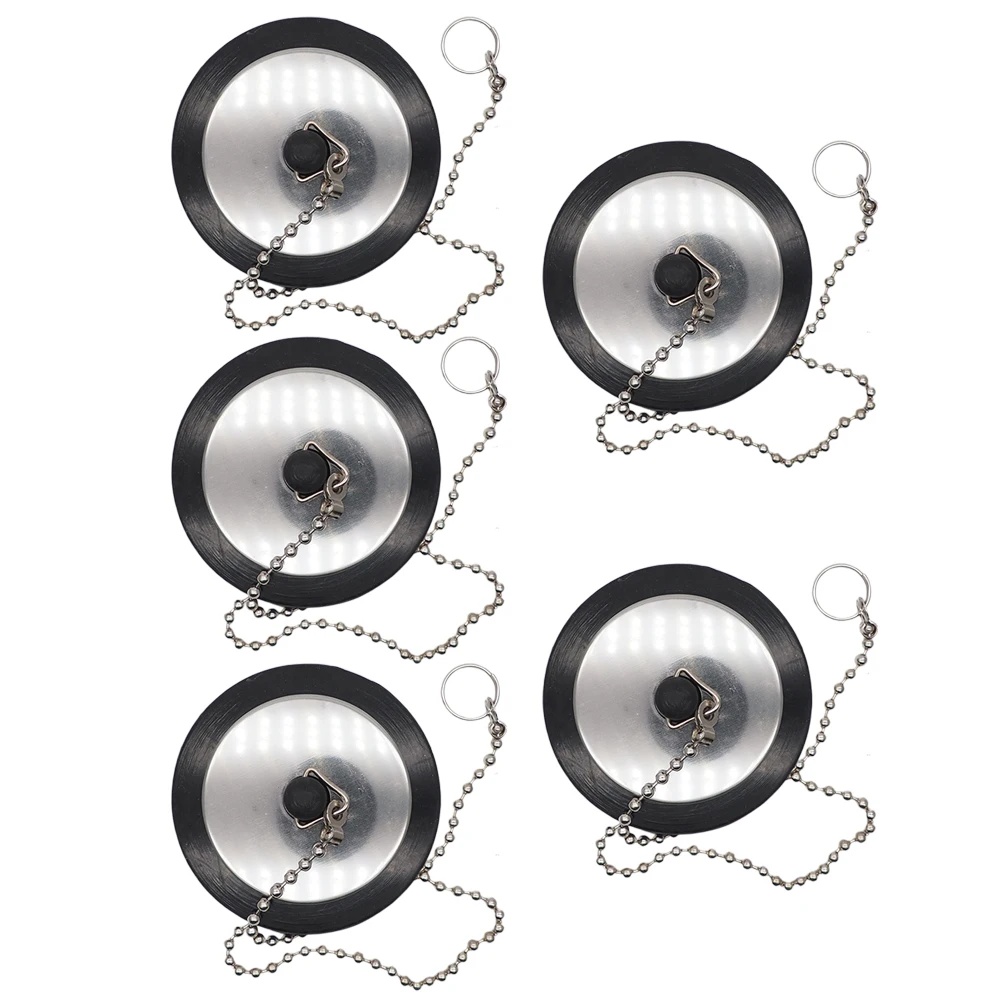 

5pcs Rubber Sink Plug Sealed Stoppers Water Trough Chain Black Durable Non Leak Suitable Blocked Sewers Kitchen Bathrooms