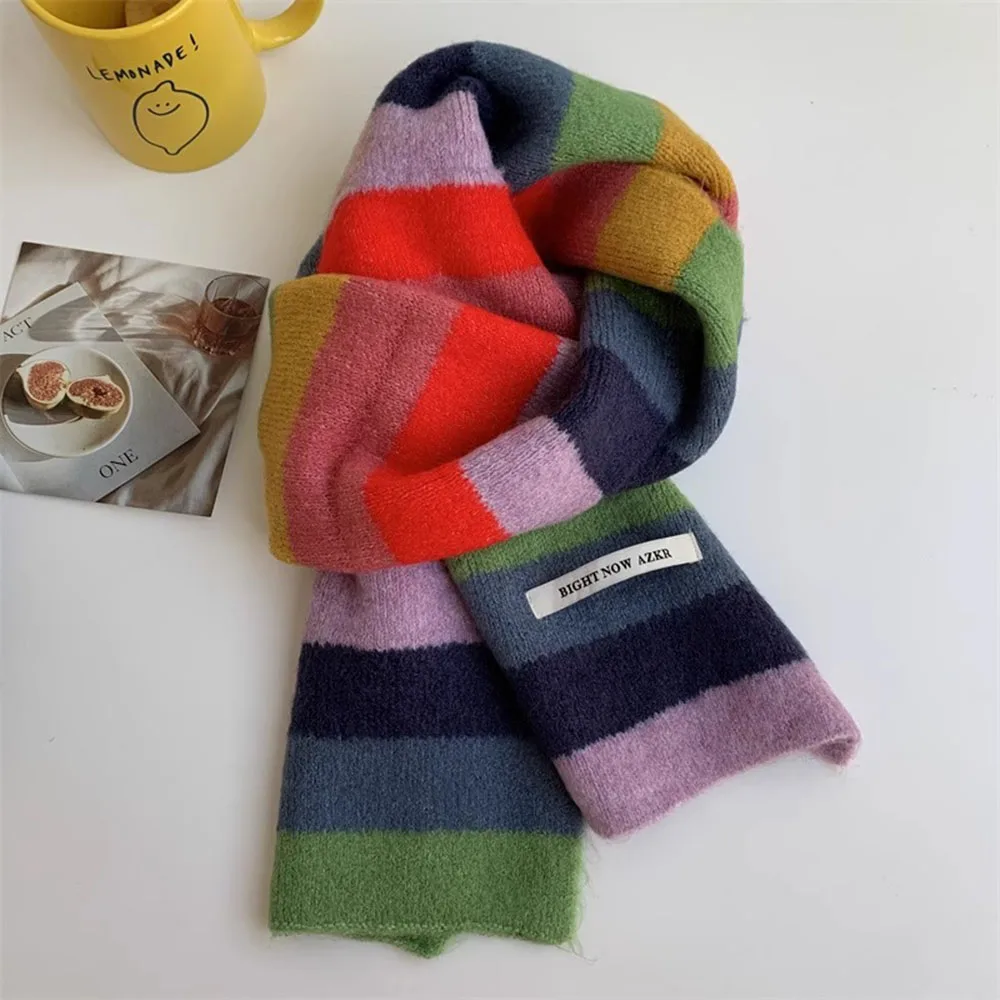 Fashion Multicolor Stripe Scarf Warm Winter Small Narrow Shawl Women Lovely Fashion Casual Scarves For Women Mohair Scarf