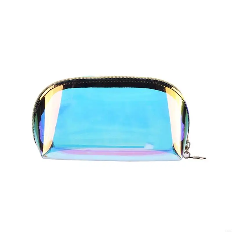 63HC Makeup Bag Travel Portable Rainbow Iridescent Cosmetic Zippered Waterproof Clear Toiletries