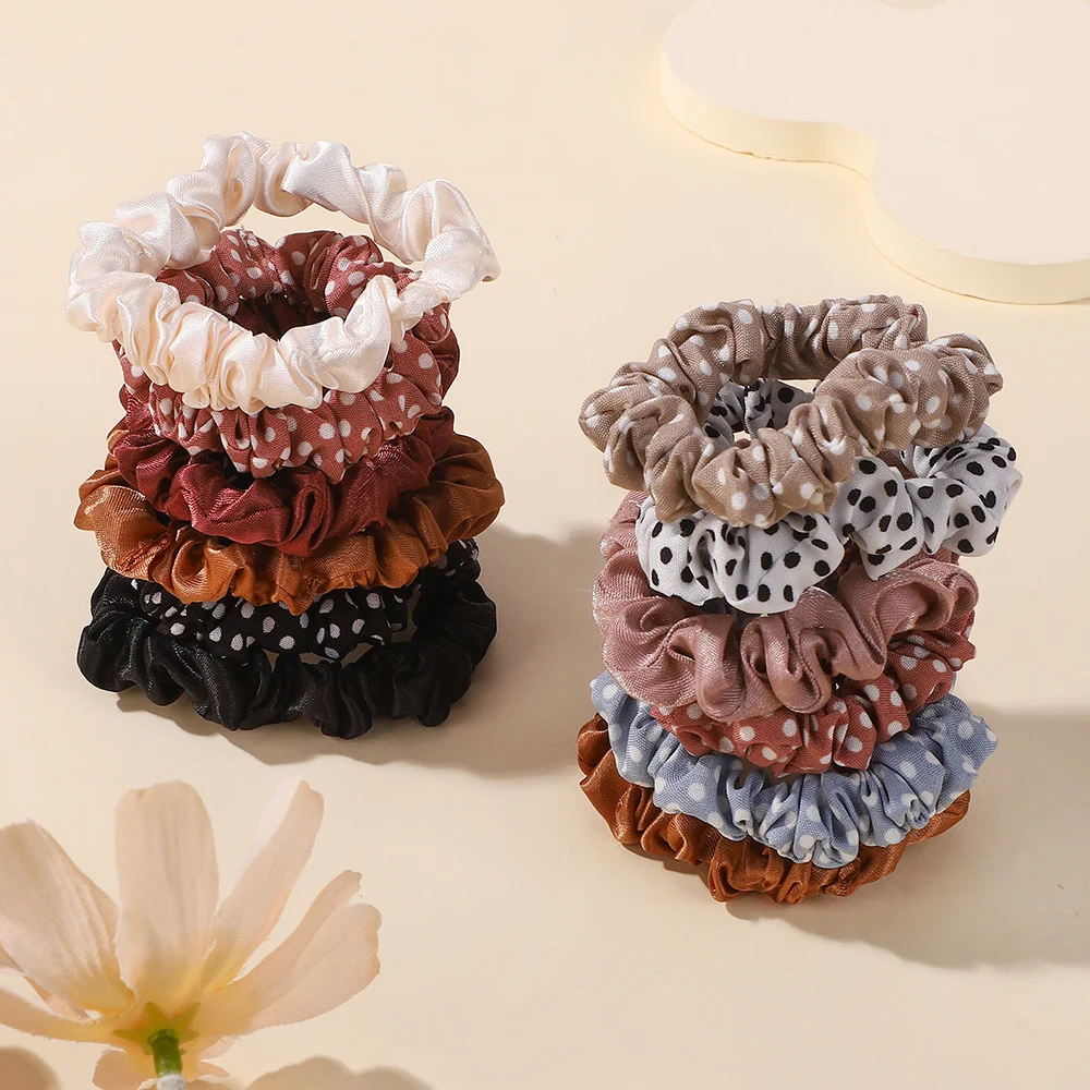 Ramdom Color 20pcs Women Dot Silk Hair Scrunchies for Girls Hair Rope Ponytail Holder Headwear Hair Accessories Wholesale