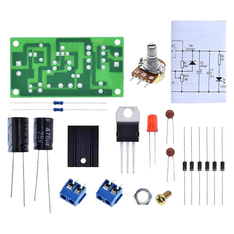 LM317 Adjustable Power Supply Kit Continuous Adjustable DC Power Supply DIY Teaching Training Parts