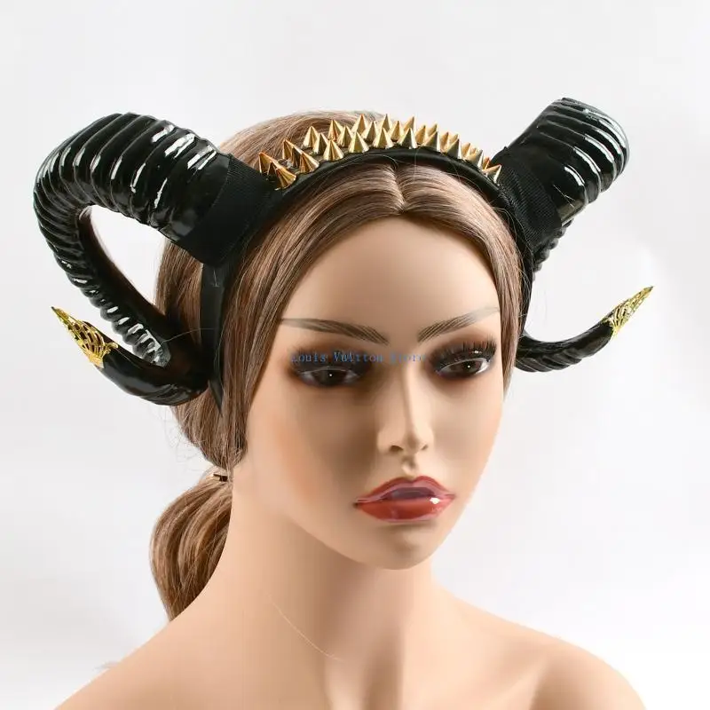 L5YB volwassen Halloween Hoofdband Devil Ox Curved Horn Hair Hair Cosplay Cosplay Kostuum Masquerade Party Movie Headpiece