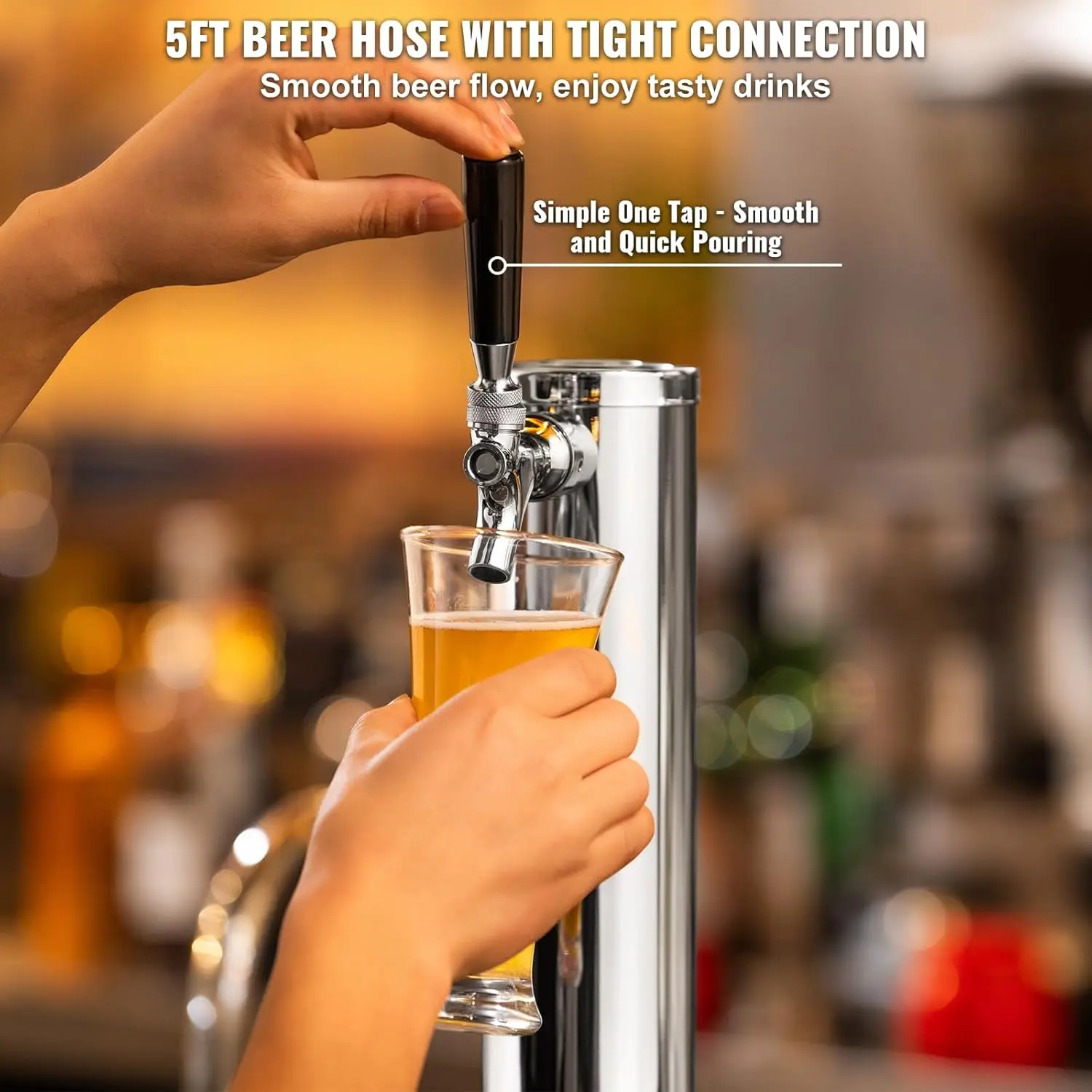 Single Faucet Draft Beer Tower Dispenser, Stainless Steel Keg Beer Tower, Kegerator Tower Kit with Pre-Assembled Tubing