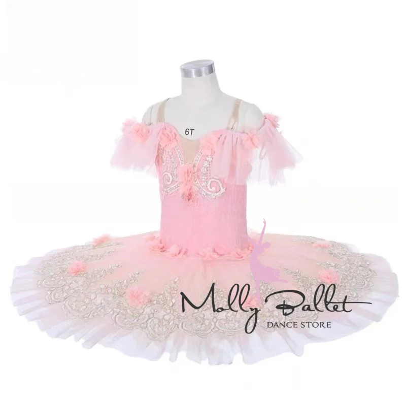 Children and adults honey pink shoulder sleeve ballet TUTU gauze skirt professional international competition performance