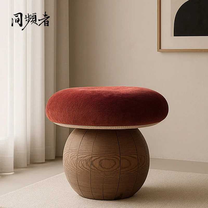

Same frequency, creative solid wood mushroom stool, home living room, sofa side stool, entry shoe changing stool, log wind crack