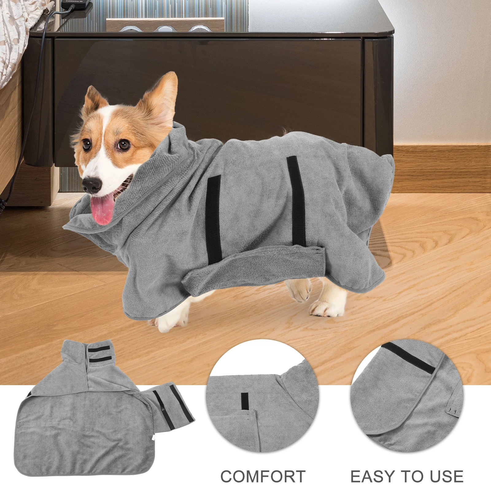 

Polyester Dog Bathrobe Water Absorbent Comfortable Robe for Small Dogs Drying Coat Pet Clothes Easy to Put on Supple