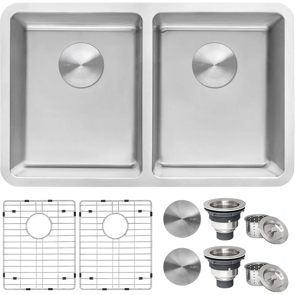 

28- inch Undermount Kitchen Sink – 50/50 Double Bowl Kitchen Sink, 16 Gauge T-304 StainlSteel Sinks, Undermount Sinks, Brushed i