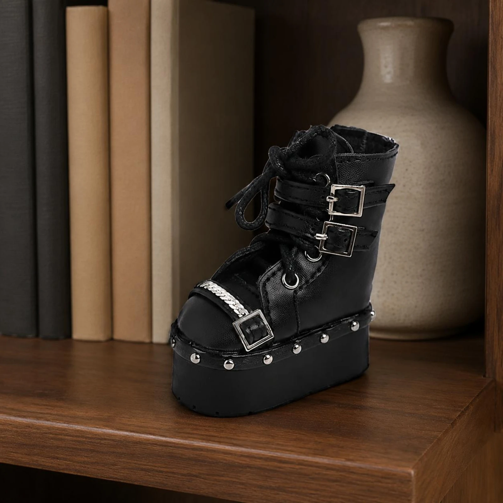 BJD Boots Zipper Element Black Platform Doll Boots Lace-up Doll Shoes PU Material