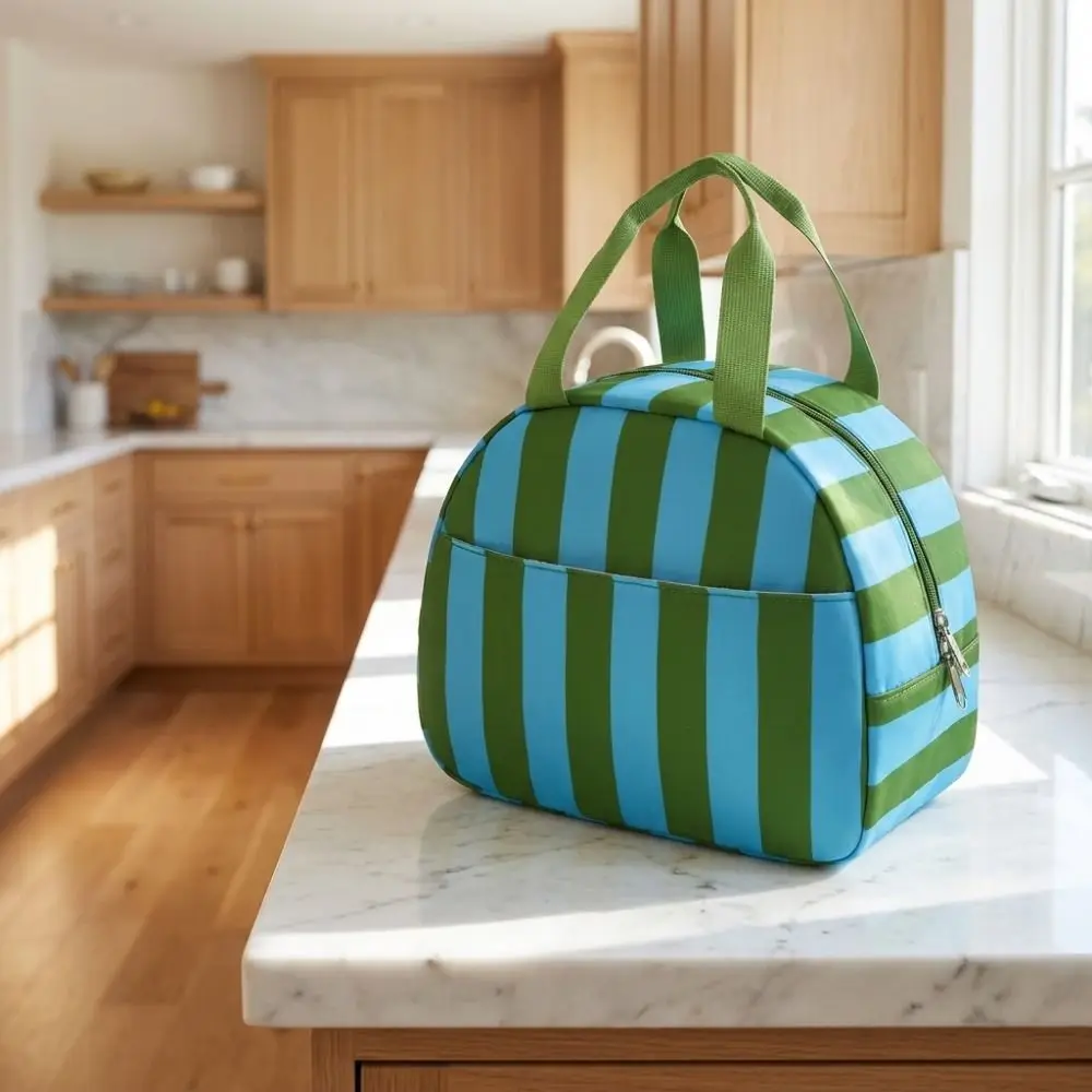 Multi-Purpose Striped Insulated Lunch Bag Leakproof Reusable Food Tote Bag Handheld with Handle Food Thermal Box Outdoor