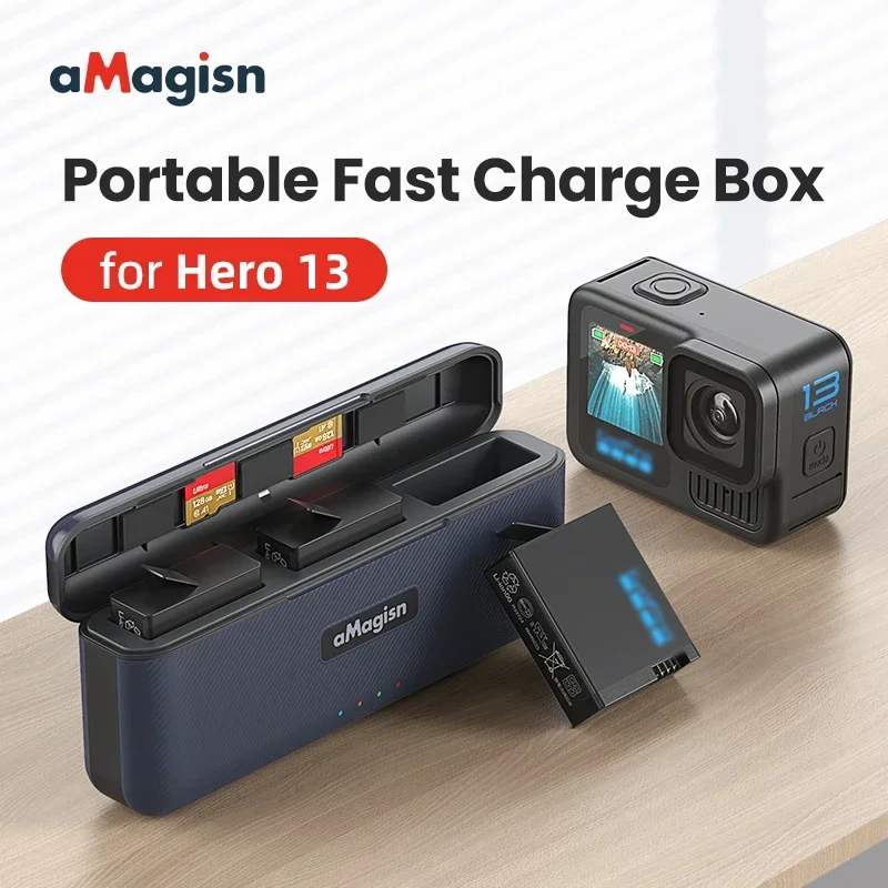 

For aMagisn Fast Charge Box for GoPro Hero13 Battery Storage Box Smart Charger Accessories for GoPro13 Action Camera