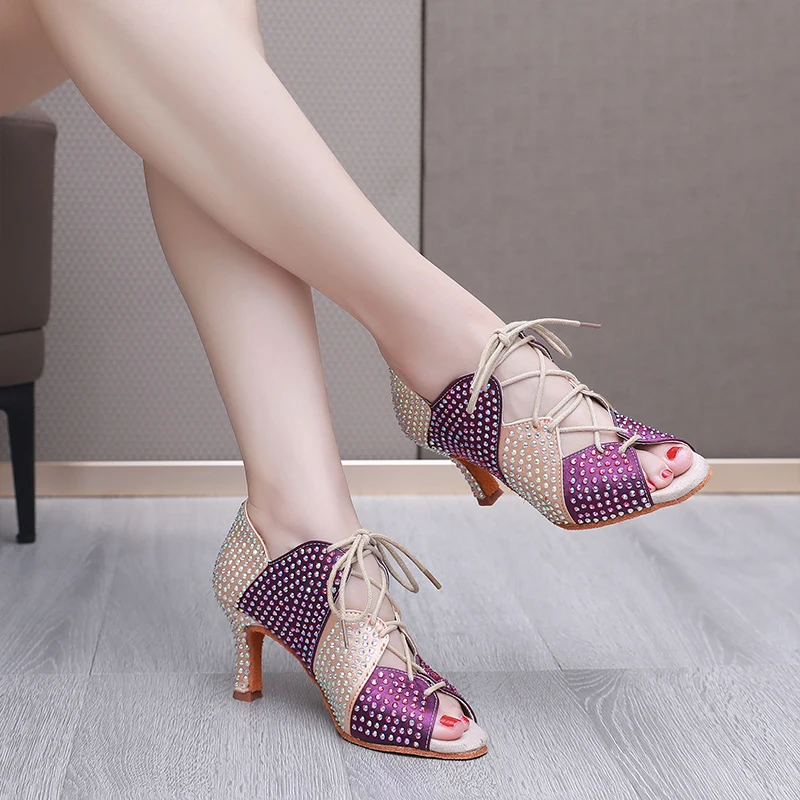 Women Dance Shoes Medium Heels For Woman Girls Latin Dance Girls Ladies Ballroom Modern Tango Salsa Sandals Shining Party Shoes