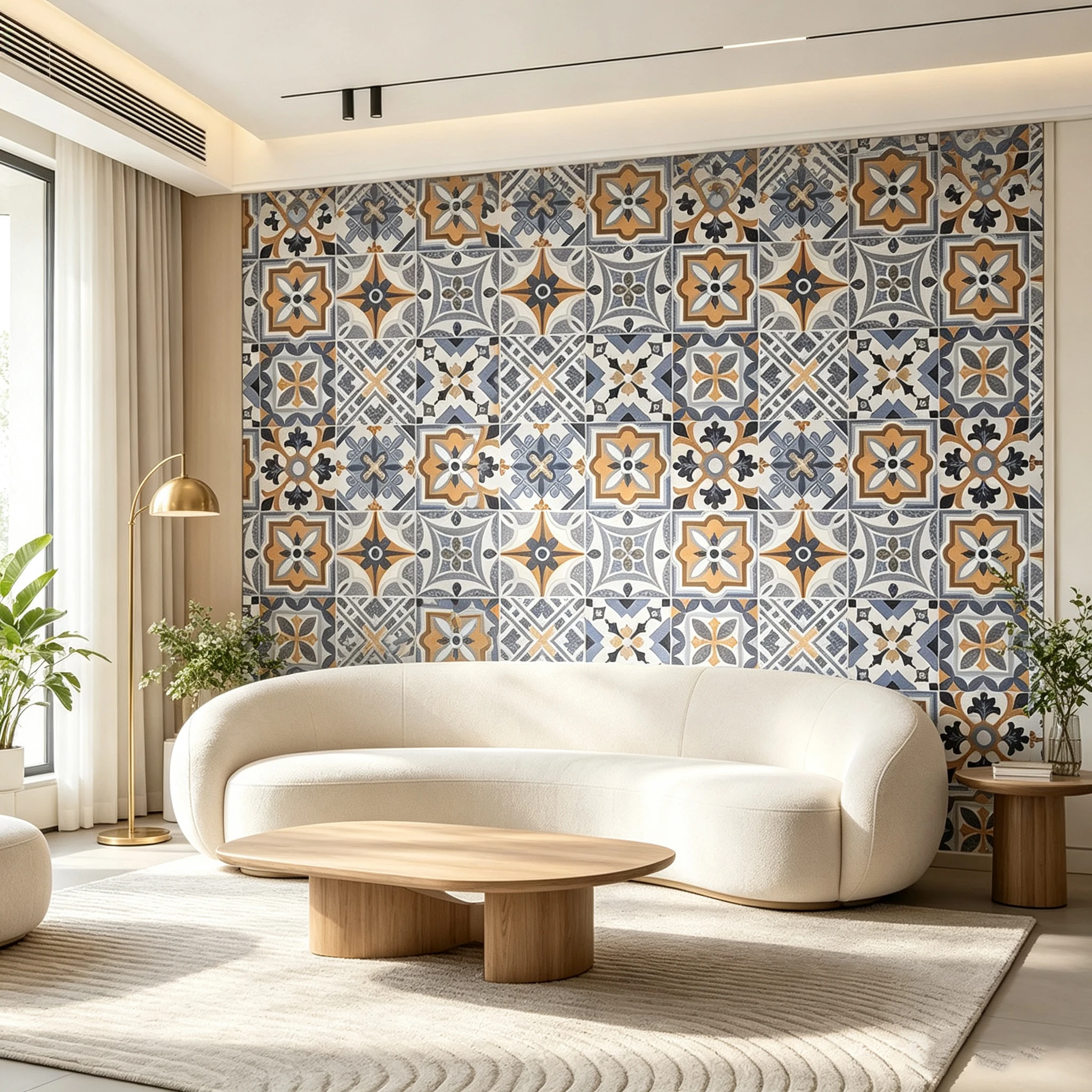 Bohemian Kitchen Oil Resistant Self-Adhesive Wallpaper Tiles Bathroom Grid Color Small Flower Wall Sticker 20CM * 20CM