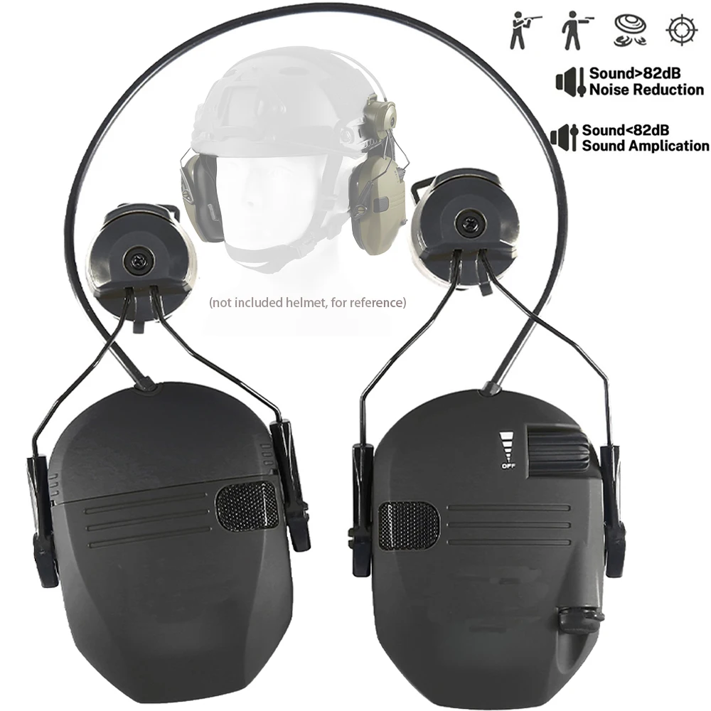 Tactical Electronic Shooting Headset - Noise Cancelling Hunting Ear Protection Helmet Mounted Headphones with Enhanced Hearing