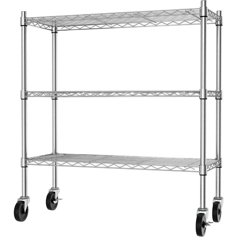 4-Shelf Storage Shelves With Casters Heavy Duty 4 Tiers Rolling Cart Utility Racks Adjustable Wire Metal Shelving Freight Free