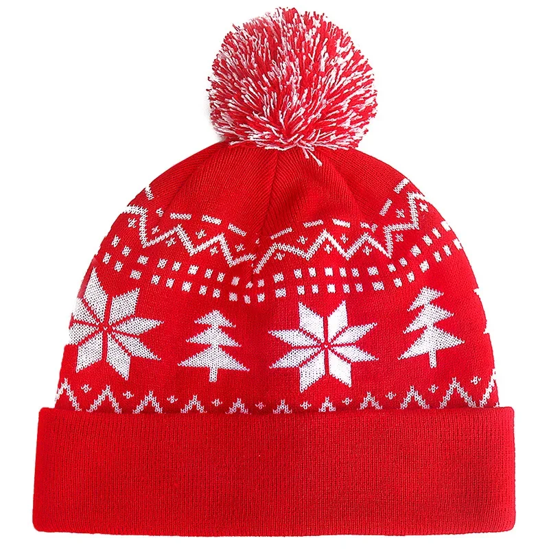 

Hot Sale Jacquard Christmas Hat Hairball Ruffled New Year's Gift Winter Warm Cover Knitted Hat