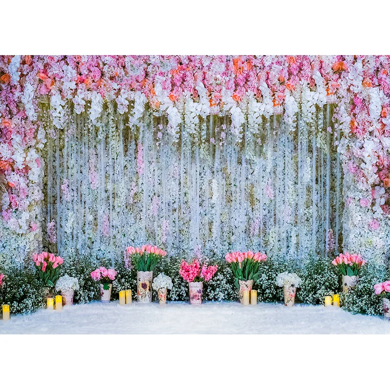 Fondo de pared de flores rojas y rosas para decoración, telón de varios colores para el Día de San Valentín, ramo, Escena de boda, FL-02 de fondo