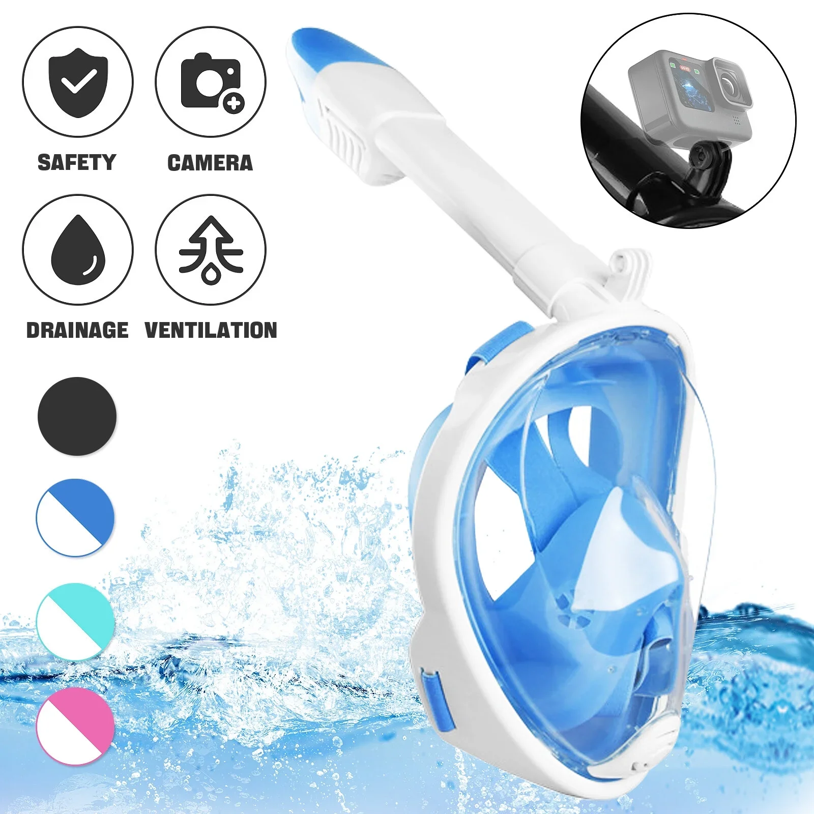 Full Face Snorkel Mask for Adults Teen,Snorkeling Gear with Camera Mount,Panoramic 180° View,Anti-Fog Anti-Leak Snorkling Set