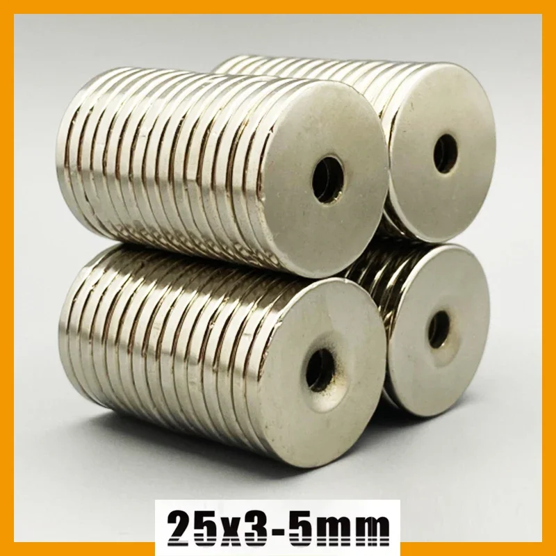 25x3-5mm 2/5/10/20/50pcs N35 Krachtige Sterke Ronde Neodymium Magneet 25X3mm Gat 5mm Permanente Magnetische Imanes Tool Diy Koelkast