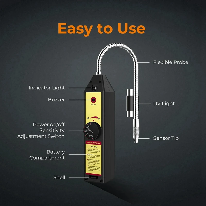 ハロゲン漏れ検知器,フロン漏れ検知器,冷媒ガスエアコンテスター,r22,r410a,r134a,r1234yf,WJL-6000UV