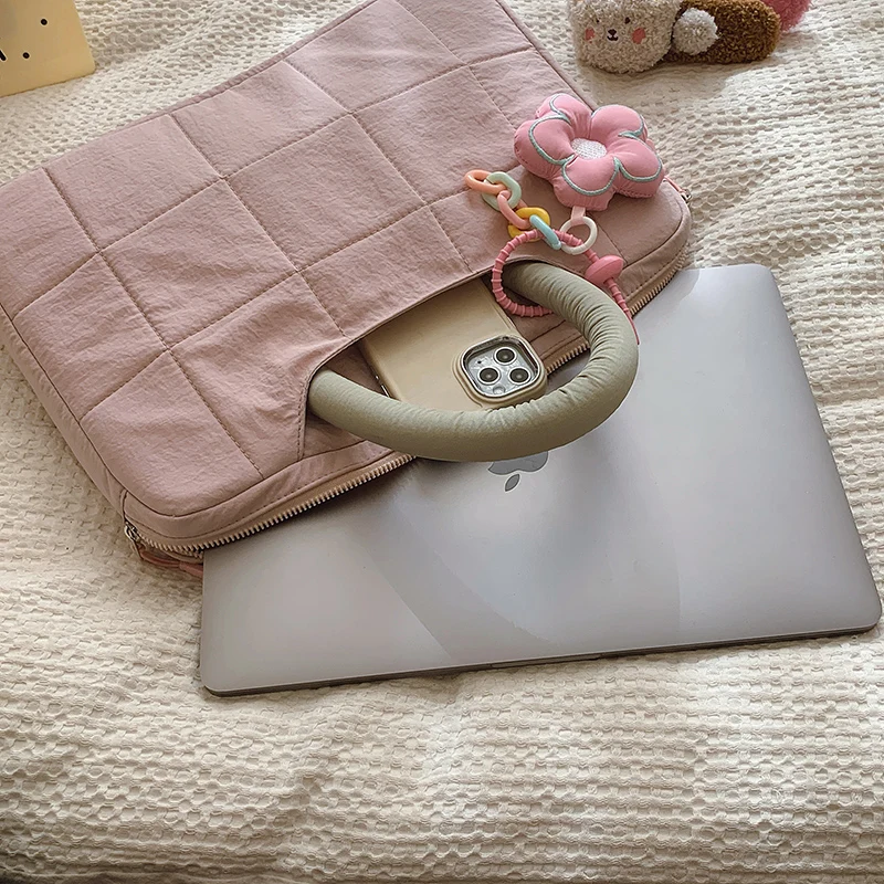 14インチファッショナブルなコットンパッド入りレディースラップトップバッグ、タブレットバッグ、コントラストカラーデザイン、シンプルでかわいいブリーフケース