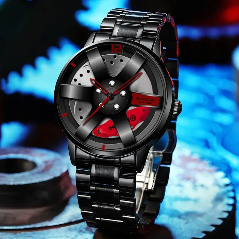 Quartz Men\'s Watch Hub Custom Design Sports Car Rim Sports Watch Waterproof Creative Male Watch Mens Wheel Wristwatch Clock