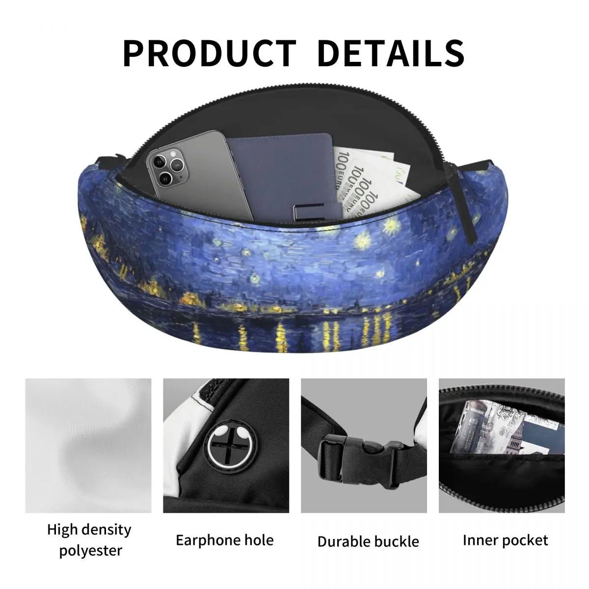 Personalizado Van Gogh Starry Night Fanny Pack para mulheres, sobre o Rhone, bolsa de cintura crossbody, bolsa de dinheiro do telefone de viagem