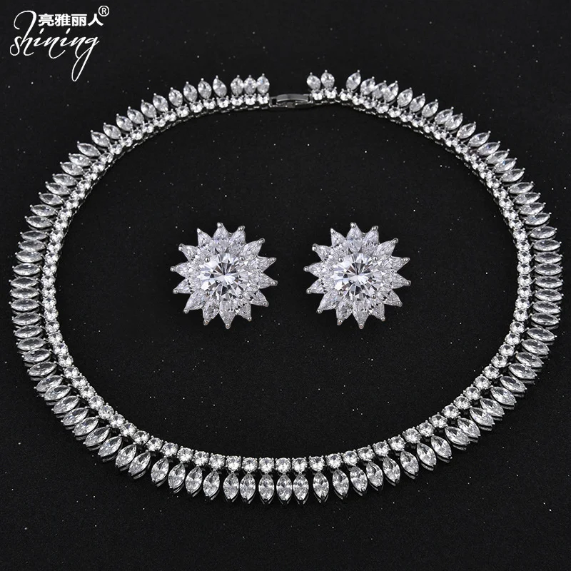 genuine Luxury brand real jewels Wind luxury female ins Bridal Set Necklace zircon color simple jewelry high quality