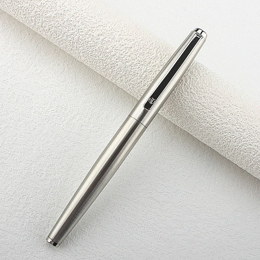 

Перьевая ручка Hongdian из нержавеющей стали, серебристая, гладкая, No 26 EF/F, мягкое перо, бизнес-студенческий письменный подарок, ручка-конвертер чернил
