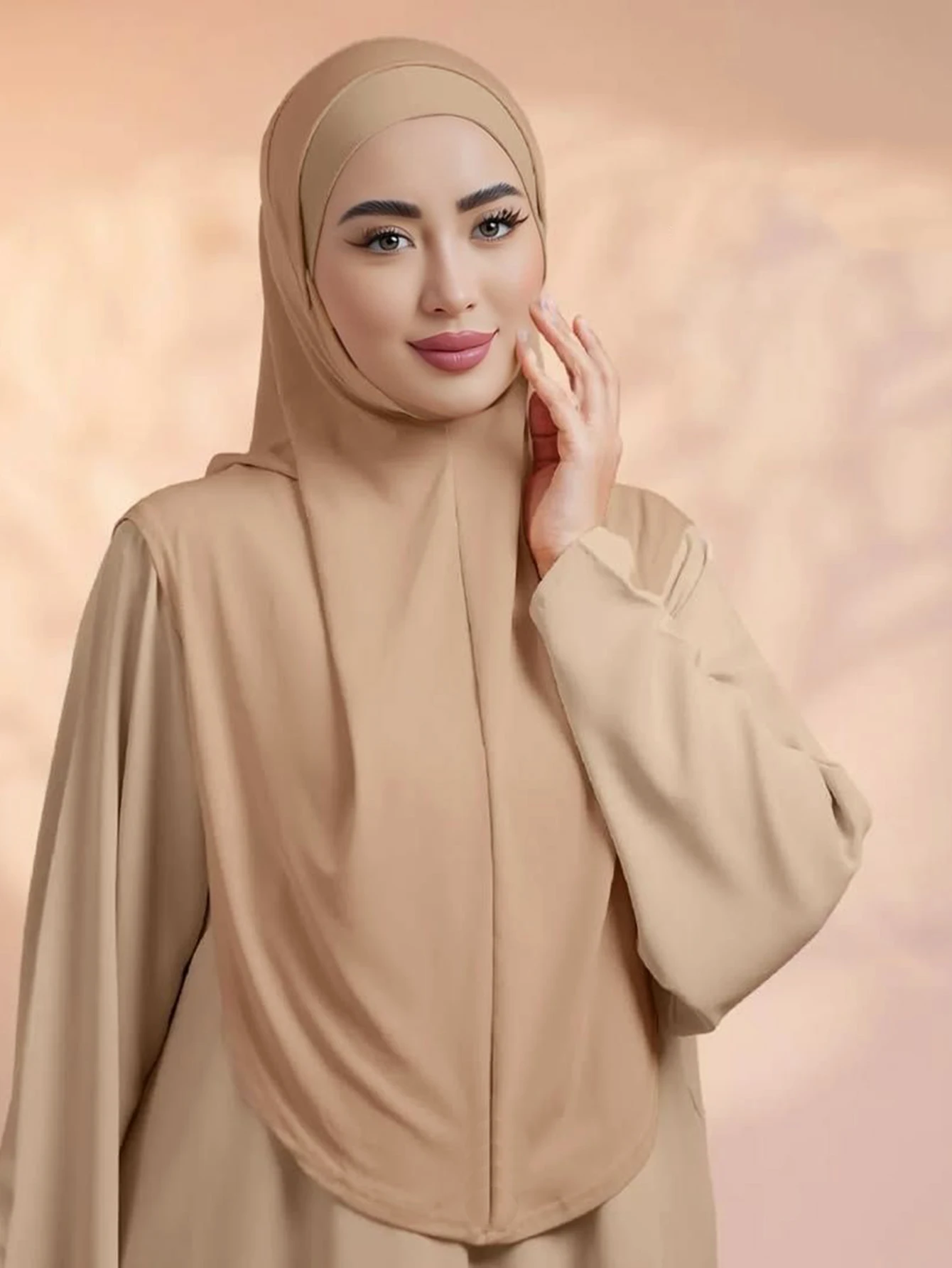 Große Größe, sofort tragbarer Instant-Khimar-Hijab, einfarbig, Chiffon, muslimisches Kopftuch für Frauen, islamisches Kopftuch für das tägliche Gebet. – Detail 5