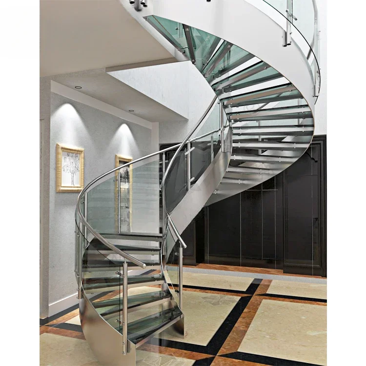 Spiral staircase stainless steel staircase railing glass staircase wholesale indoor high quality