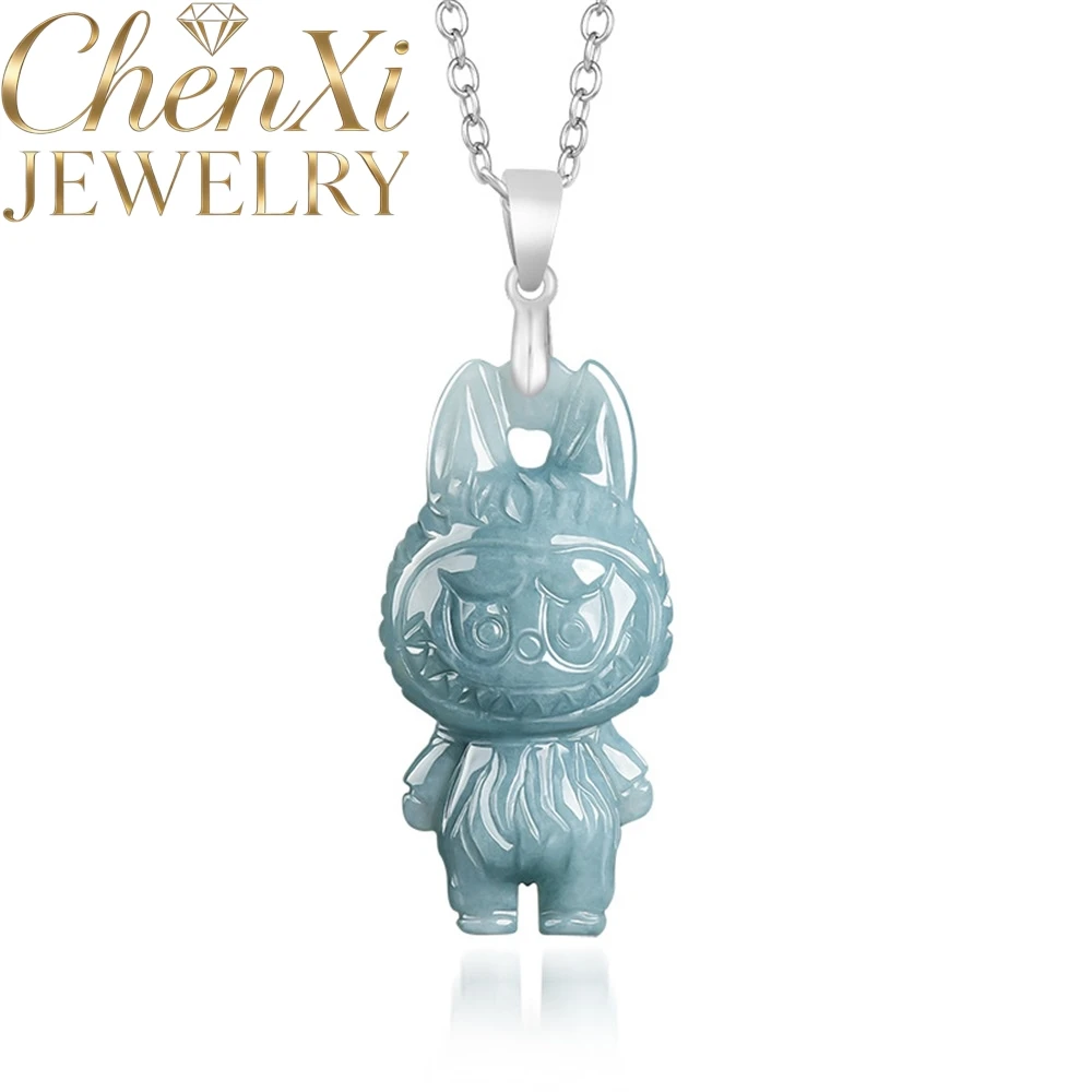

High-End Natural A-Grade Blue Wate Ice-Grade Jadeite Zodiac Rabbit S925 Pendant Popular Quality Exquisite Charms Jewelry Gift