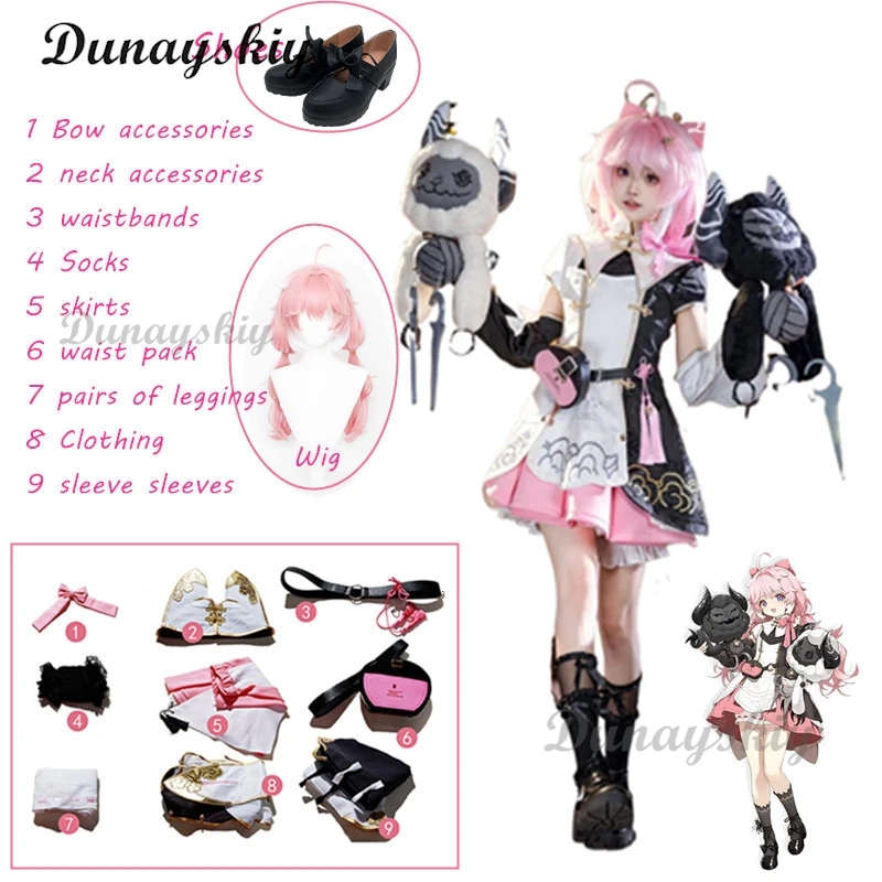 

Anime New Game Wuthering Waves Roleplaying Anke Pink Cute Lolita Cos Halloween Carnival Role CosPlay Costume Complete Set Wig