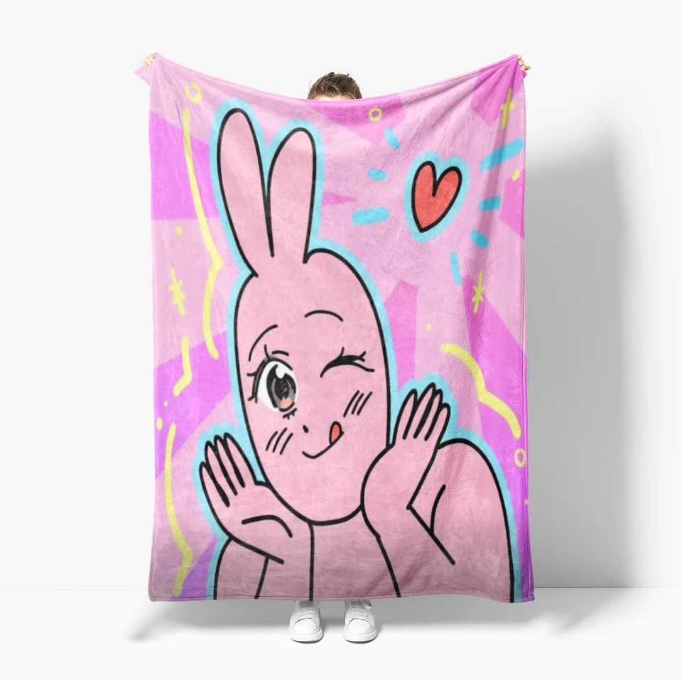 Cute Pink rabbit Series Blanket Cartoon Print Warm Flannel Soft Comfortable Home Travel  Bed Blanket Birthday Couple kids Gift