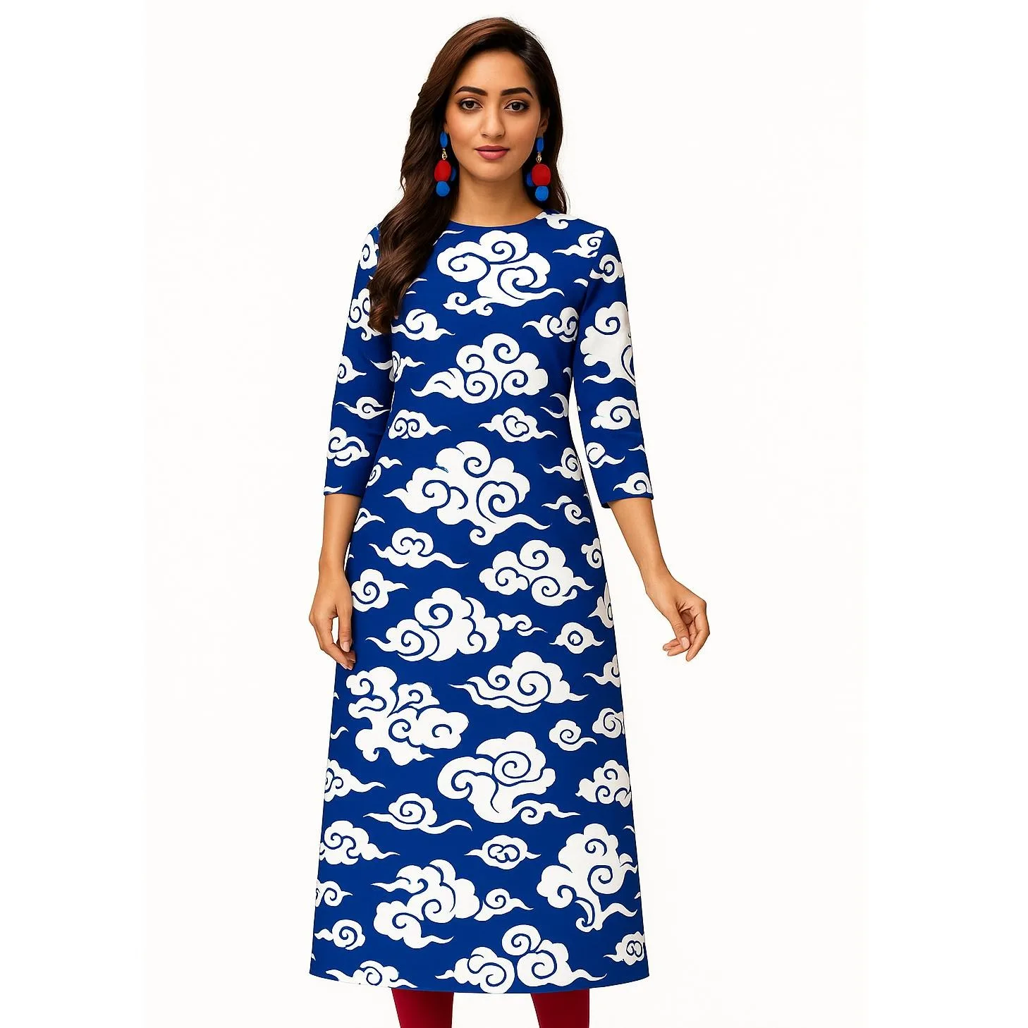 무슬림 드레스 쿠르트 여성용 패셔너블하고 우아한 스트레이트 튜브 캐주얼 공작색 코끼리 무늬 아바야 여성 두바이 슬릿 헴