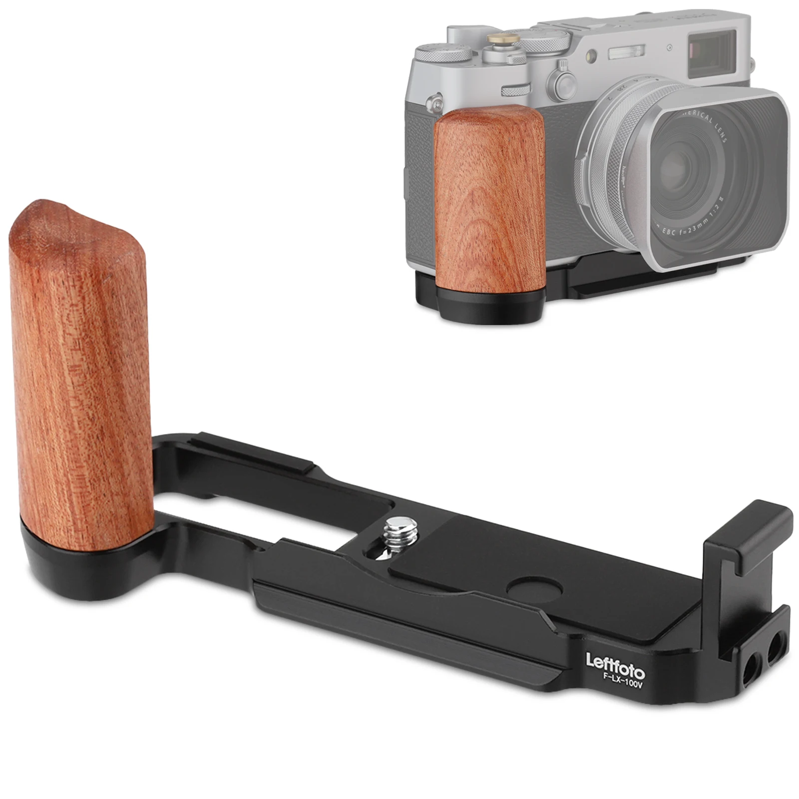 

LEFTFOTO X100VI X100V Camera L Plate Bracke с деревянной ручкой для цифровой камеры Fujifilm X-100VI Vlog, с Arca Swiss