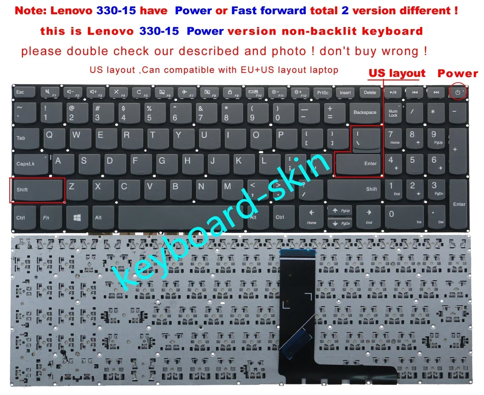 Nuevo Teclado Estadounidense Sin Retroiluminación para Lenovo 330-15ICH 330-15IGM 330-15ICN 330-15IKB 330-17AS 330-17IC 330-17IKB V330-15ISK