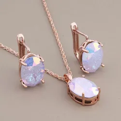 New Fashion Luxury Quality Jewelry Sets 585 Rose Gold Color Unique Glass Unusual Earrings Luxury Elegant Women's Set