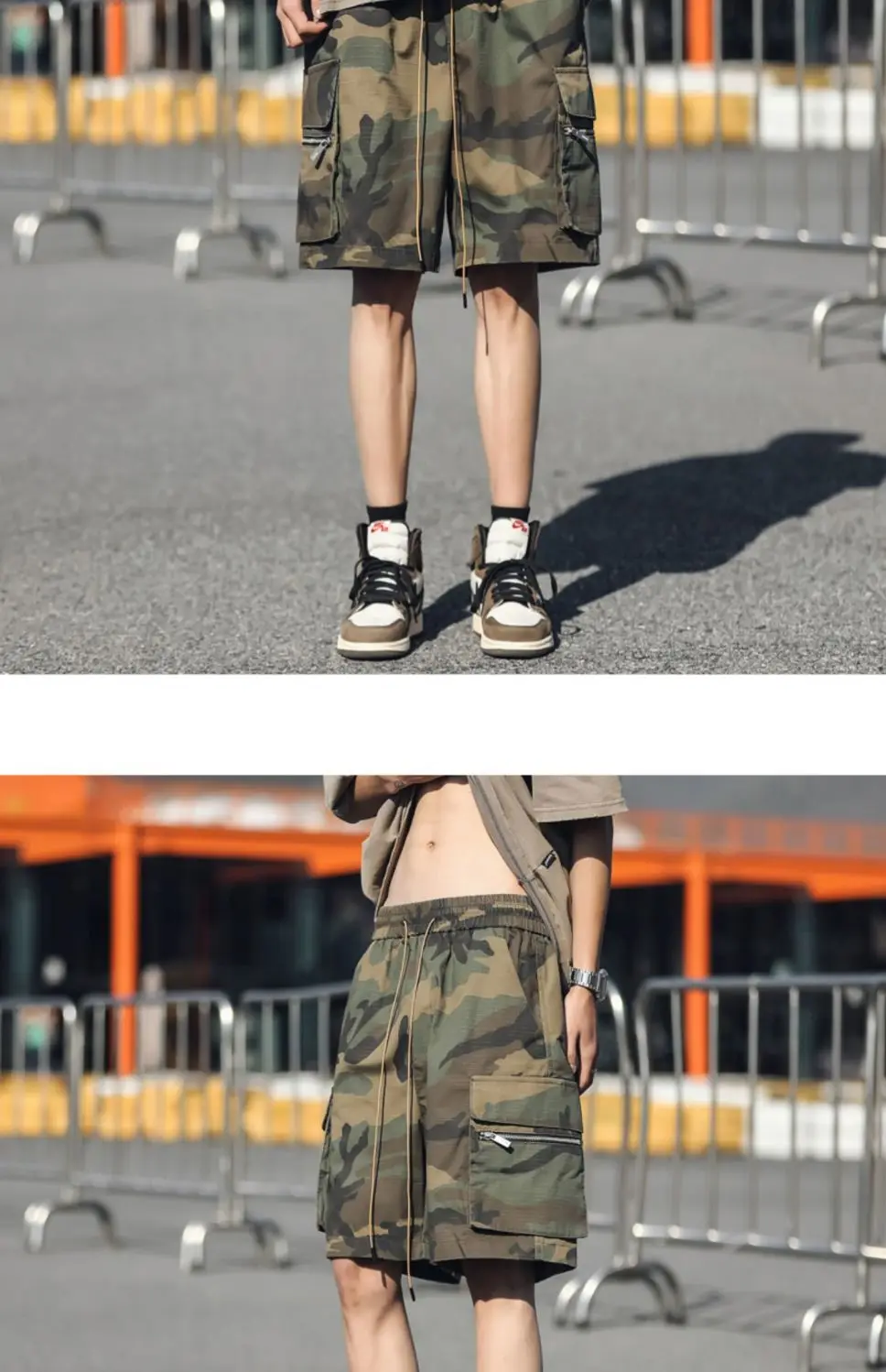 ワーキング ショーツ メンズ アメリカン ハイストリート カモフラージュ 5 ポイント ミッドパンツ レトロ