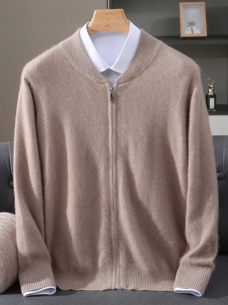 

Classic Collar Design 100% Mink Cashmere Sweater Soft Zip-Up Cardigan Thick Warm Autumn Winter Casual Loose Men's Clothing Tops