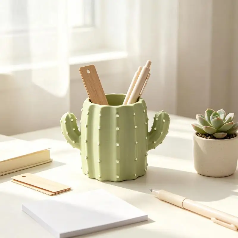 Hot 1pc Creative Multifunctional Fashionable Cute Cactus Pen Holder For Students And Offices