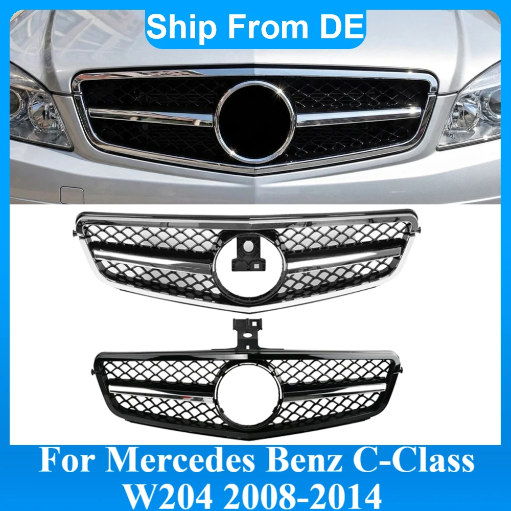 Frontgrill für Mercedes Benz W204 C-Klasse 2007-2014 C180 C200 C350 AMG-Stil Auto-Frontstoßstange Renngrill Motorhaube Auto-Karosserie-Kit Tuning