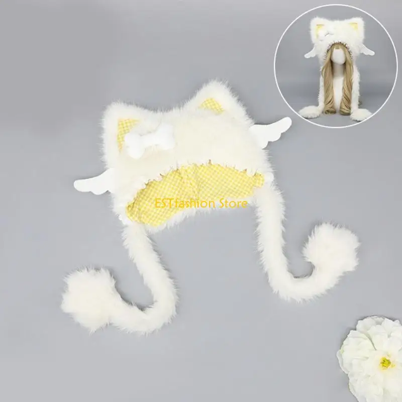 Y5GC Furry Head Wrap Fashion Devil Kitten Soft Thicken Caps for Idol Same Wear